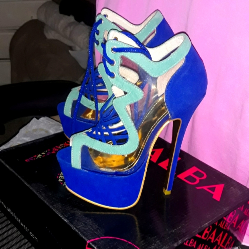 Alba blue/teal platform lace up stiletto heels